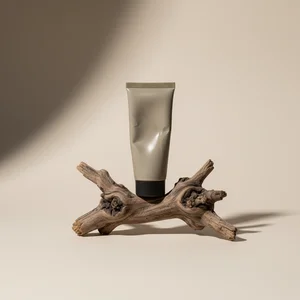 Eco-chic skincare with driftwood