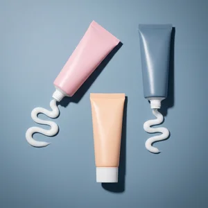 Pastel cosmetic tubes with cream swirls