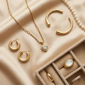 Elegant gold jewelry on satin