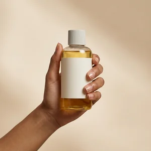 Natural skincare oil in hand