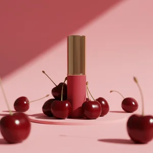Vibrant red lipstick & cherries