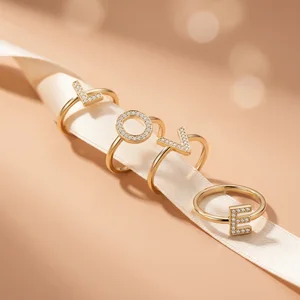 "LOVE" letter rings on satin ribbon