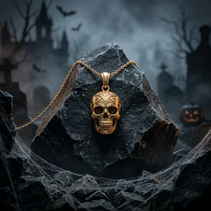 Gothic gold skull necklace
