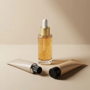 Minimalist skincare trio with gold
