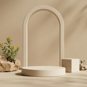 Natural beige podium with palm shadow