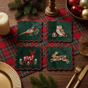 Festive embroidered animal coasters
