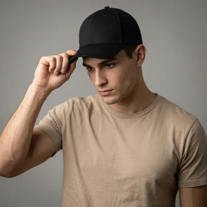 Male model in minimalist black cap