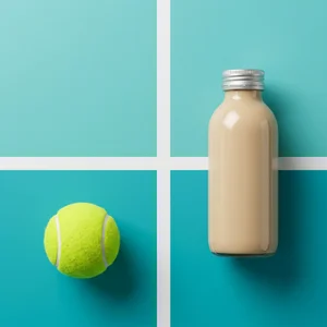Tennis court smoothie flat lay