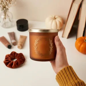 Cozy autumn candle scene