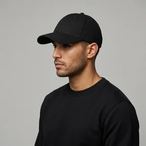 Black baseball cap on male model