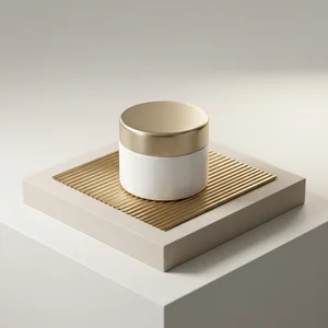 Minimalist gold and white cosmetic jar