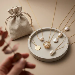 Modern pearl jewelry on concrete