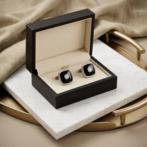 Elegant cufflinks in wooden box
