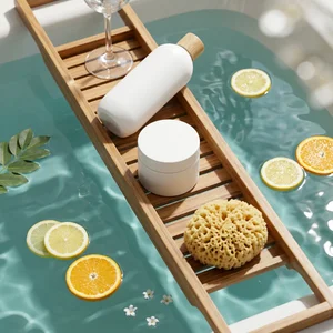 Spa day bath caddy with citrus