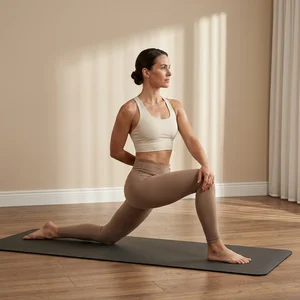 Serene yoga pose in sunlit studio