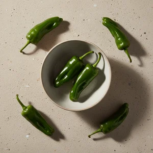 Fresh green herbs and chili flat lay