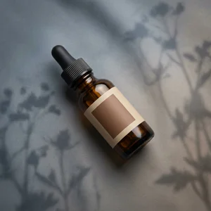 Natural skincare on blue fabric