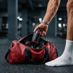 Fitness supplements in duffel bag