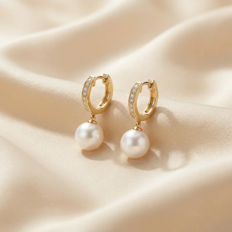 Elegant pearl earrings on silk
