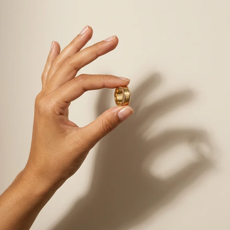 Gold ring held in warm light