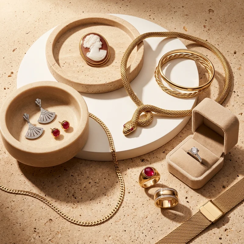 Elegant gold jewelry layout