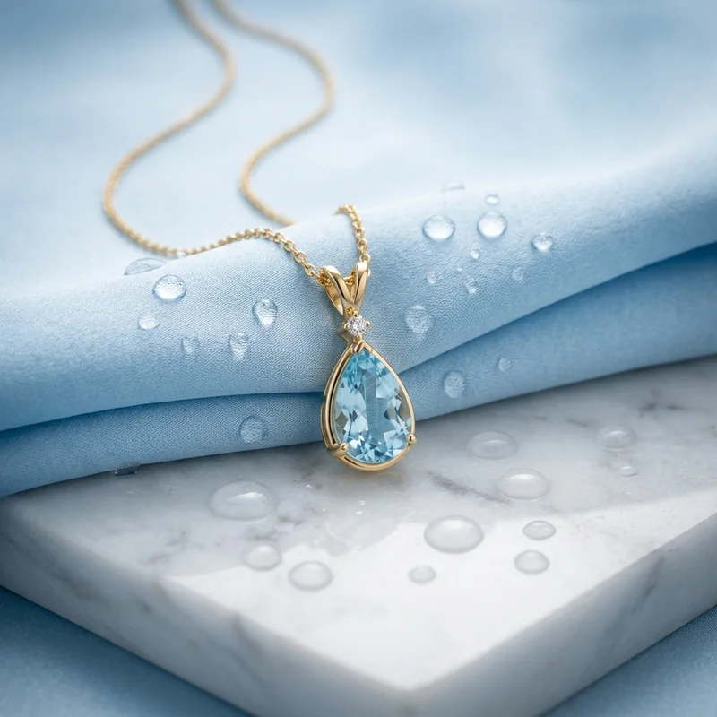 Aquamarine pendant on marble