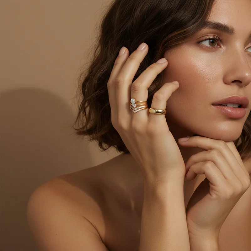 Elegant rings on hand model