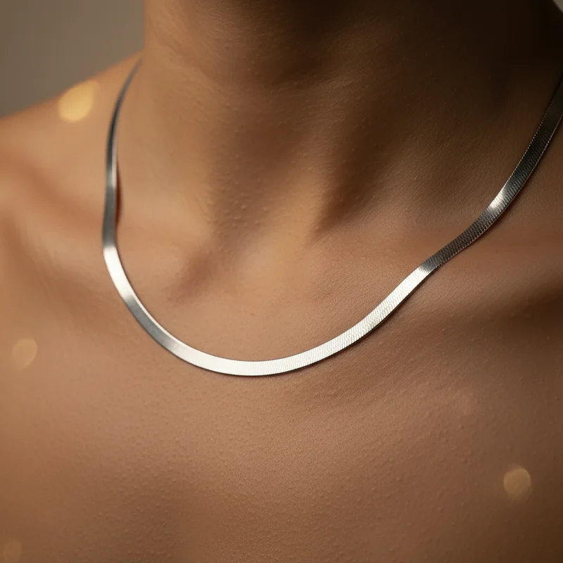 Elegant silver herringbone necklace