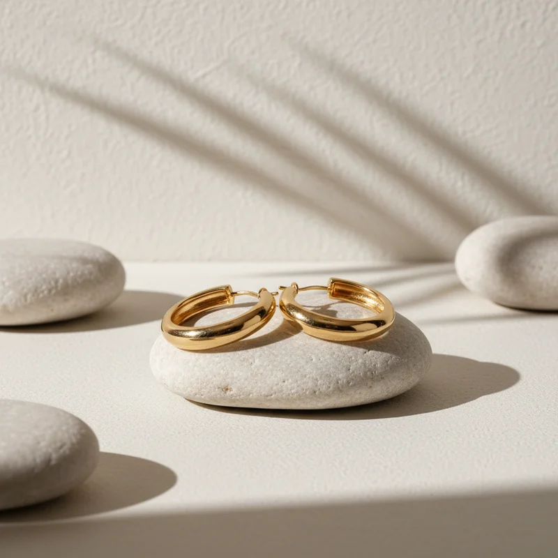 Elegant gold hoops on river stones