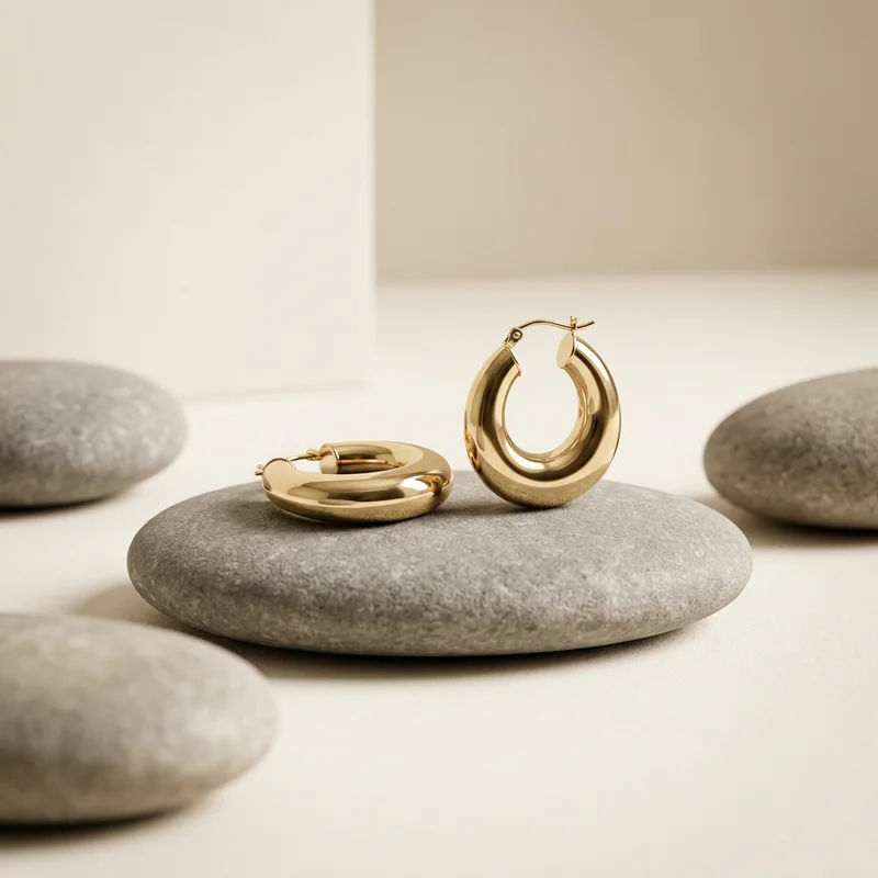 Gold hoops on river stones