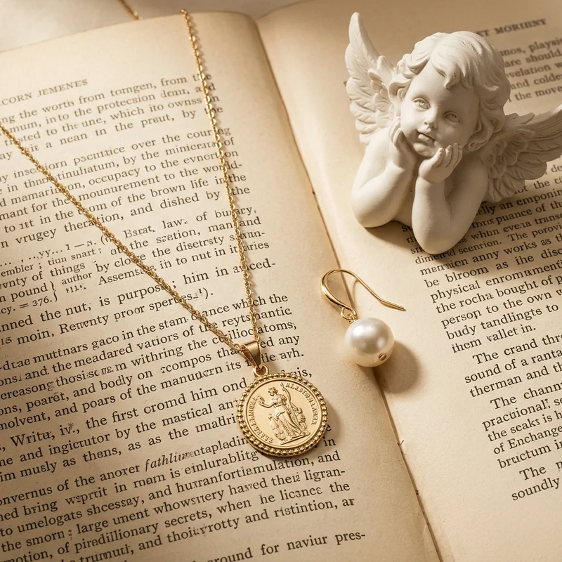 Vintage gold necklace on old book