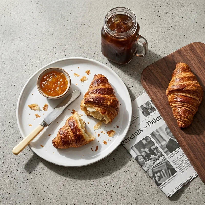 Cozy morning coffee & croissant