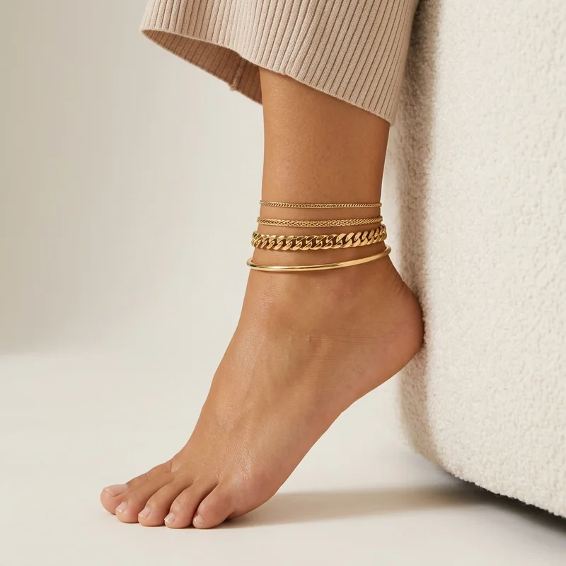 Chic layered gold anklets