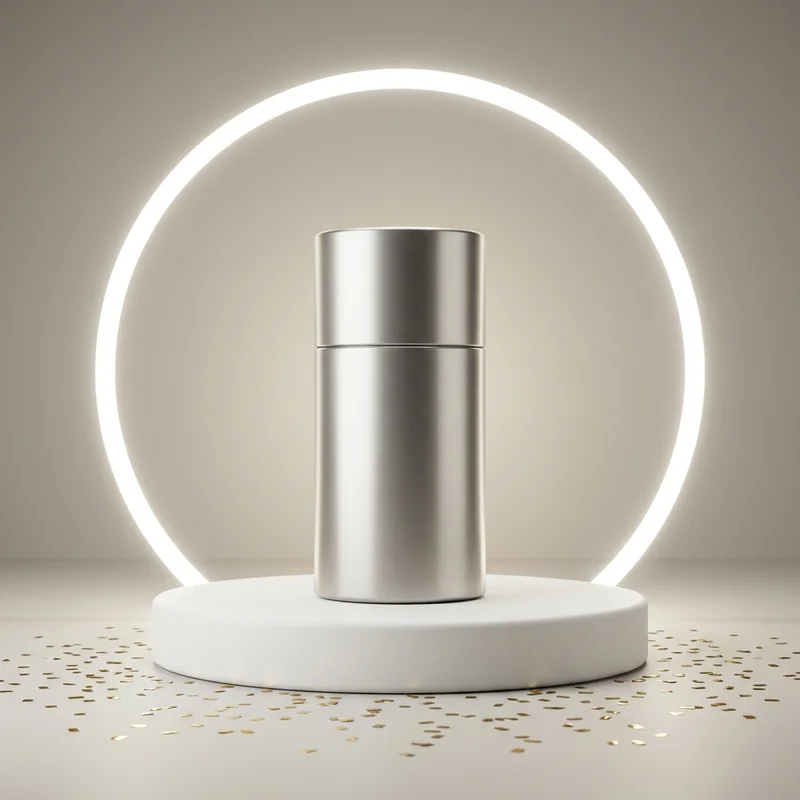 Metallic product on podium with neon ring
