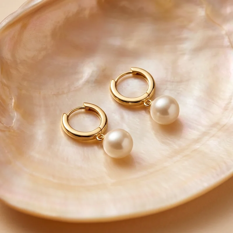 Gold pearl hoops in shell