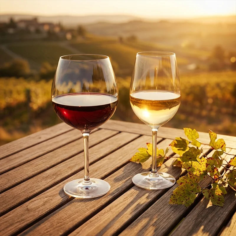Sunset wine tasting in vineyard