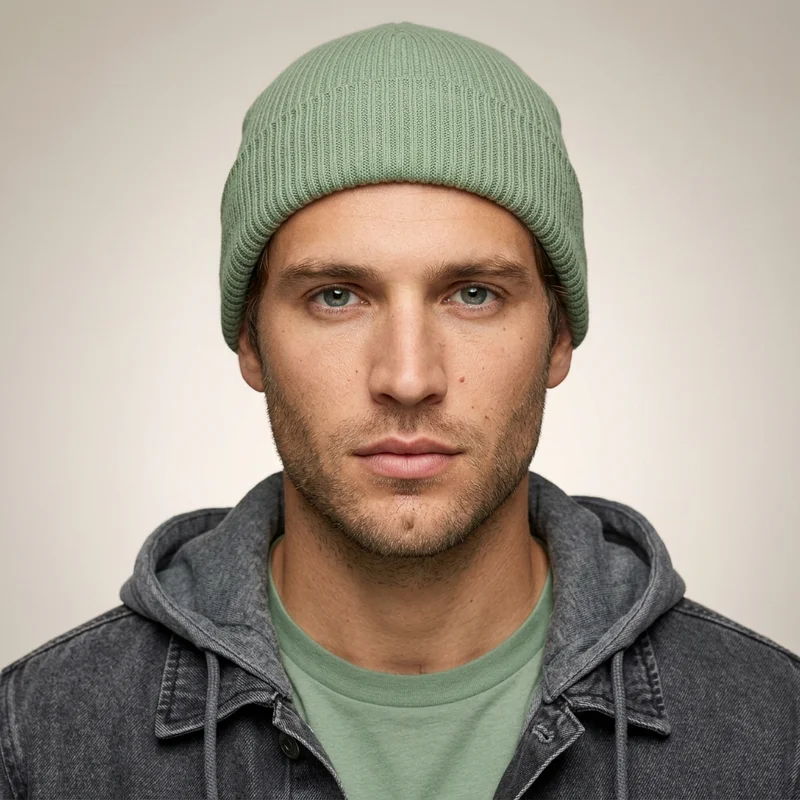 Male model in green beanie