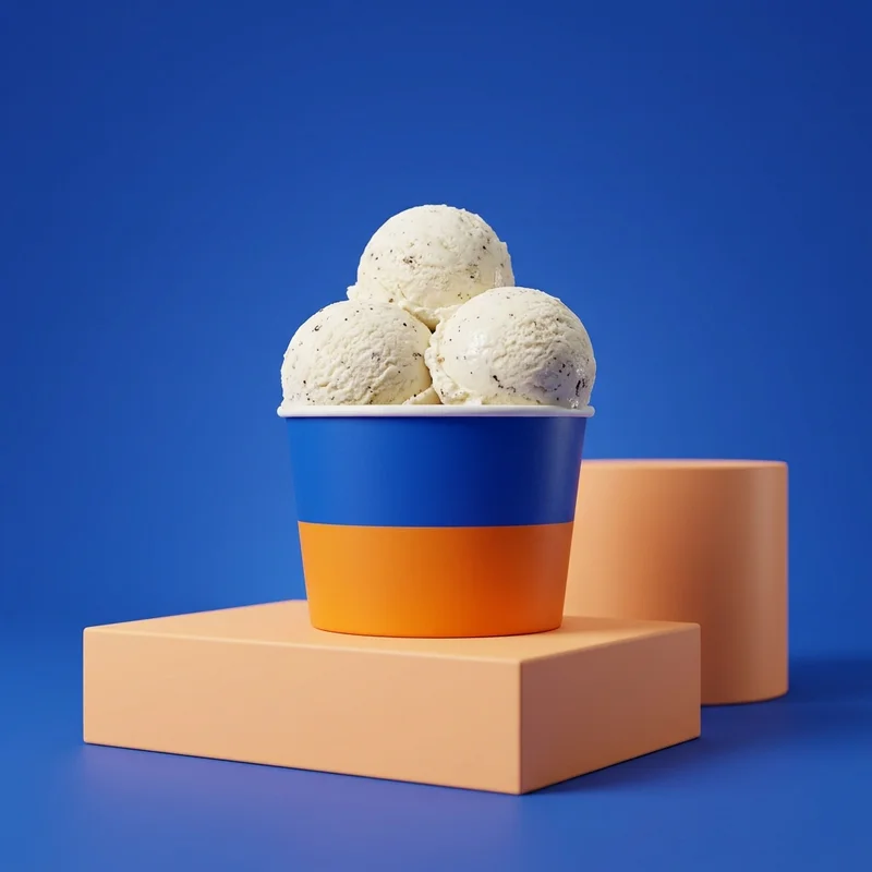 Modern ice cream on geometric pedestals