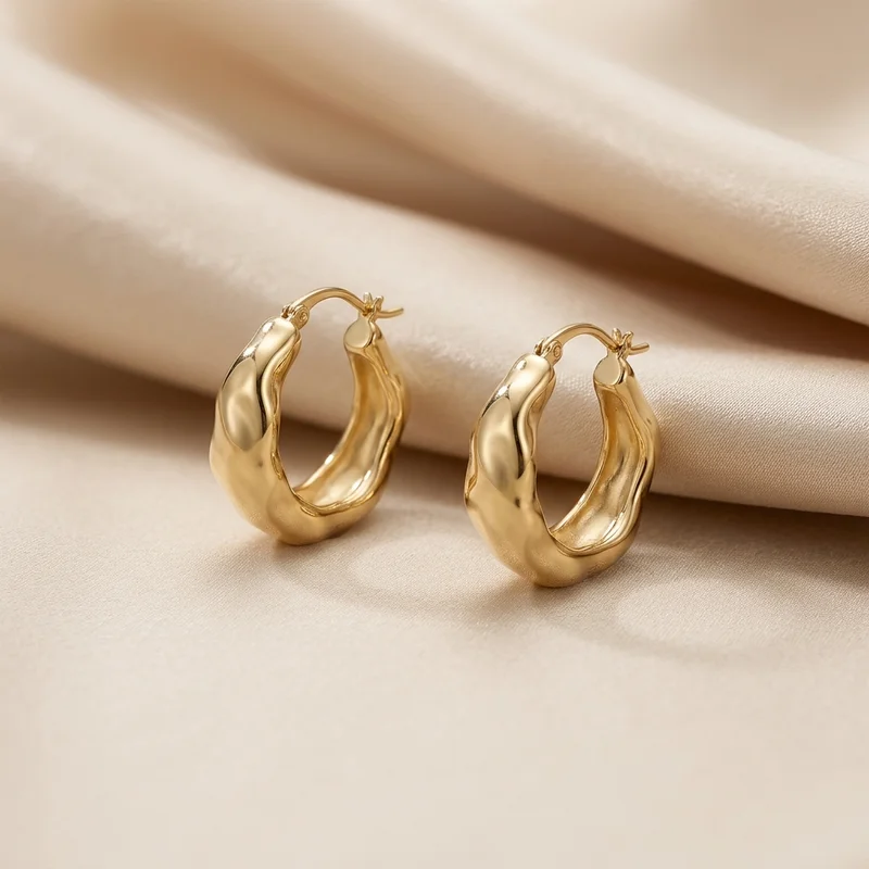 Chunky gold hoops on silk