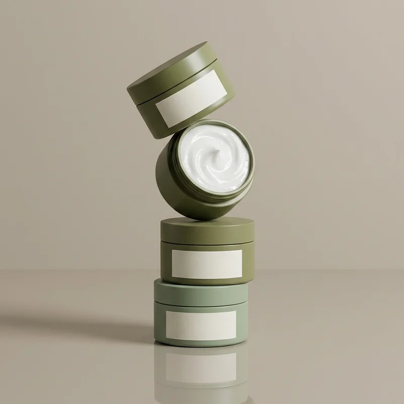 Stacked green cosmetic jars