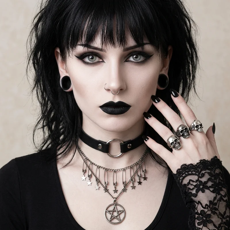 Gothic jewelry on alternative model