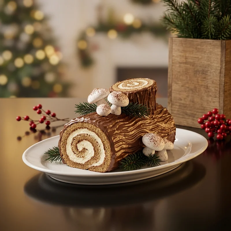 Festive chocolate Yule Log cake