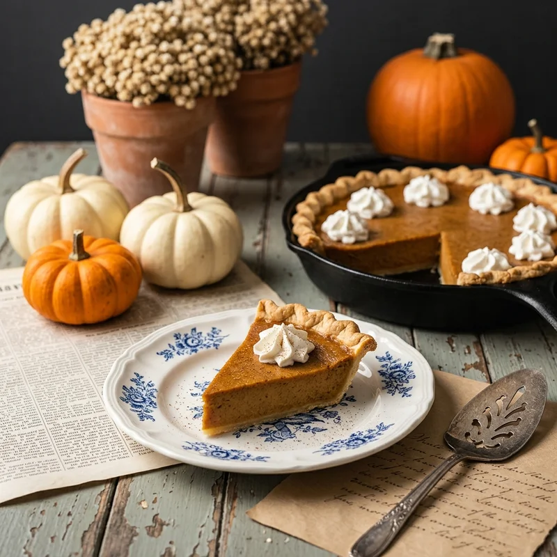 Vintage autumn pumpkin pie setting