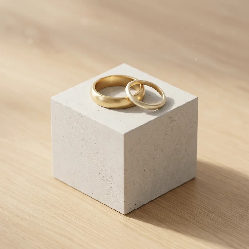 Gold rings on concrete cube