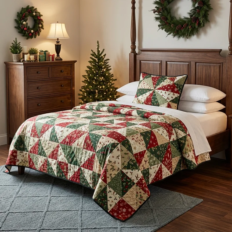 Cozy Christmas quilt in bedroom