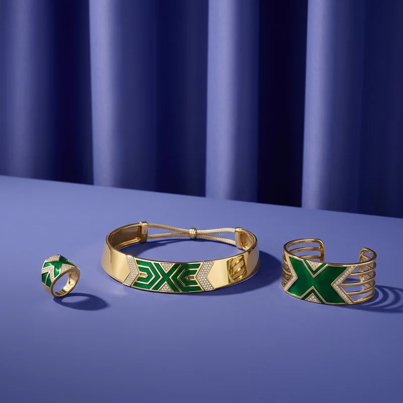 Elegant green enamel jewelry set