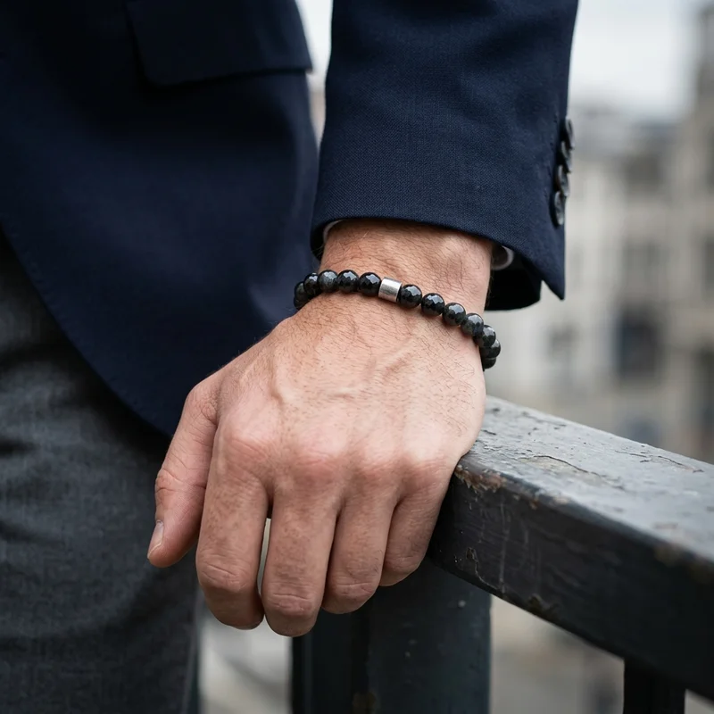 Tailored style with a beaded bracelet