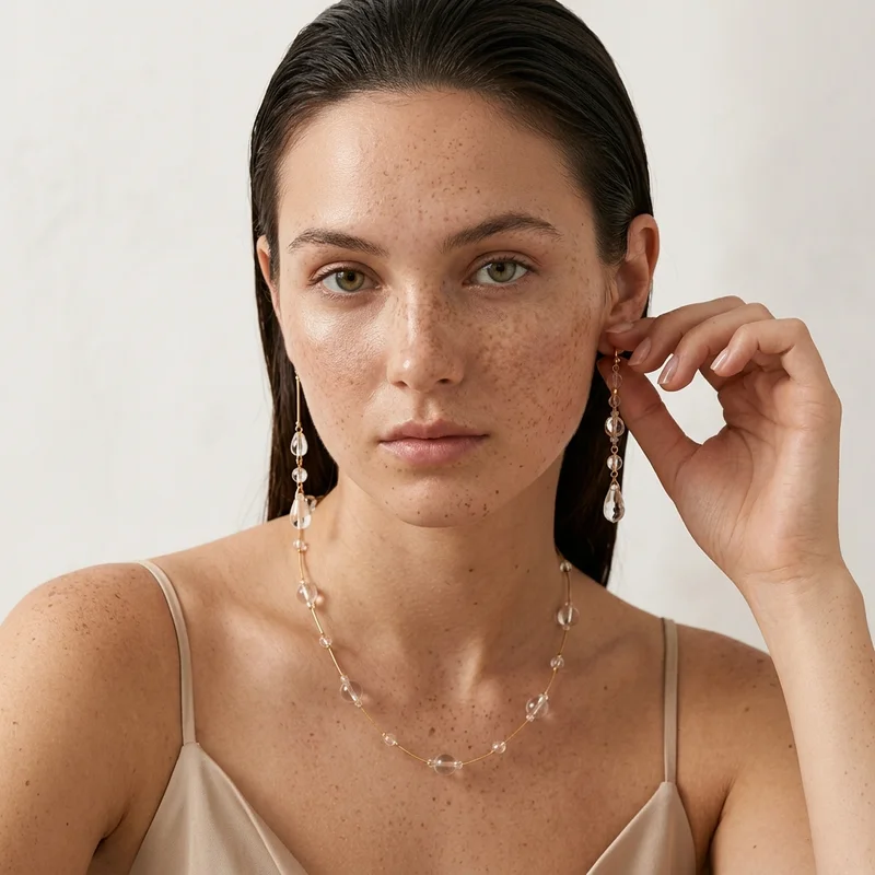 Model showcasing crystal jewelry set