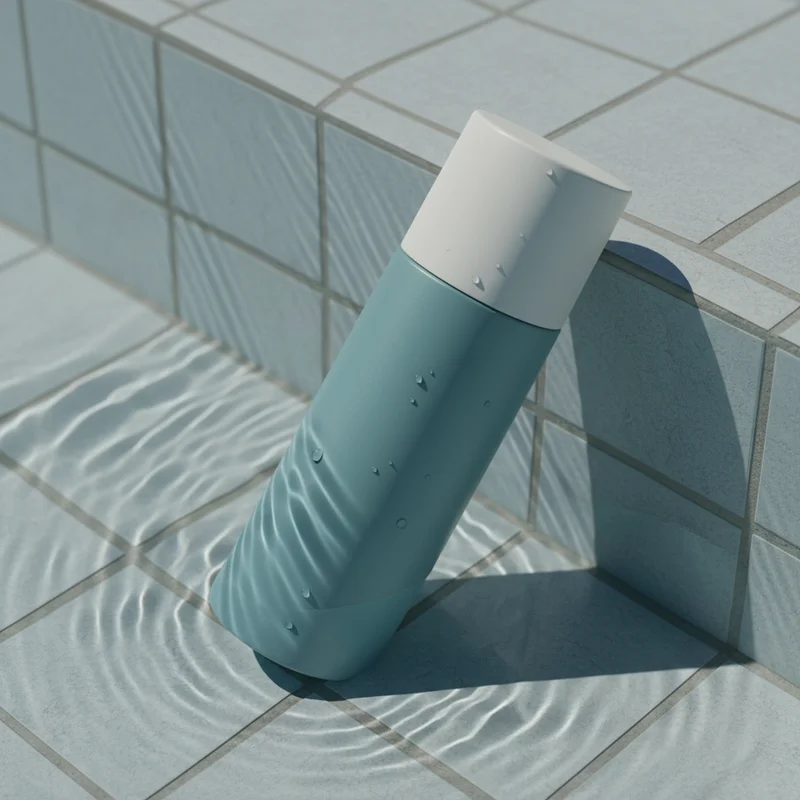 Refreshing blue spray bottle in water