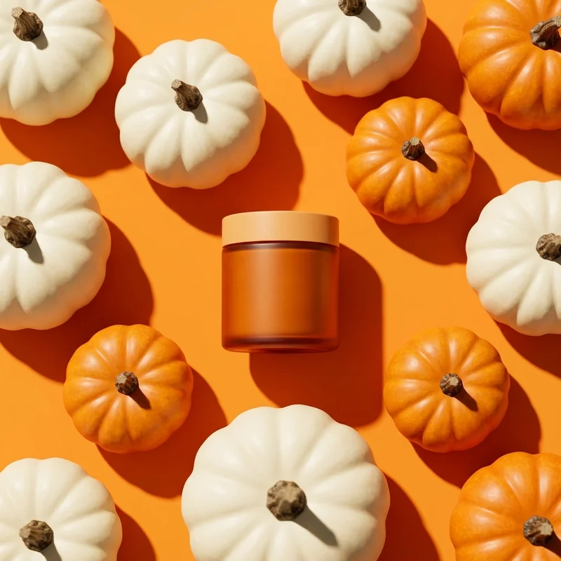 Autumn pumpkin skincare flat lay